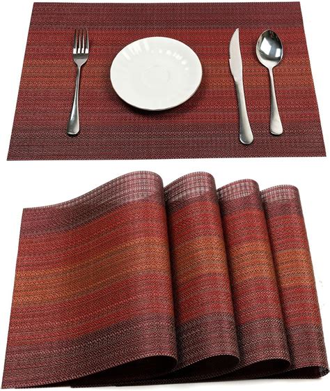 Pauwer Placemats Set For Dining Table Plastic Woven Vinyl Place Mats