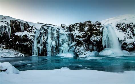 Download 3840x2400 Wallpaper Waterfall Winter Stream Nature Iceland