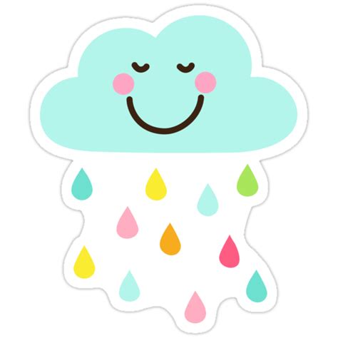 Cute Happy Cloud With Colorful Raindrops Sticker Stickers By