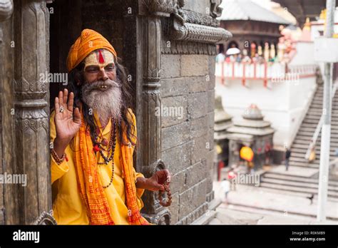 A Sadhu Sits In One Of The Temples At The Pashupatinath Temple Complex Kathmandu Nepal Stock