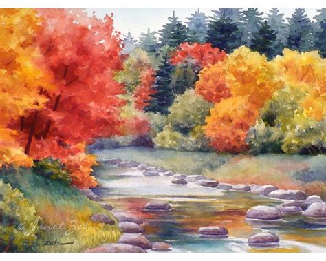 Autumn Landscape Print Watercolor Fine Art By By Zehoriginalart 2000