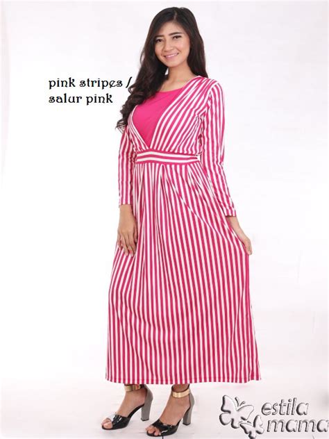 Vinetta Gamis Menyusui Spandex Salur Pink Estila Mama