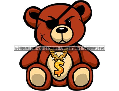 Gangster Teddy Bear Eye Patch Scar Svg Design Gold Necklace Etsy
