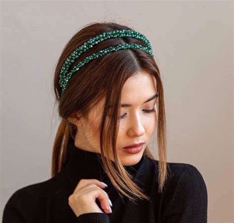 Emerald Headband Bridal Headpiece Green Tiara Beaded Headband Etsy
