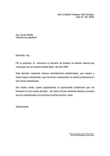 Ejemplo De Carta De Renuncia En Nicaragua Colección De Ejemplo