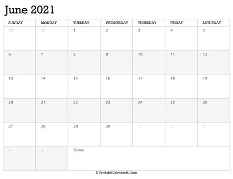 Printable Calendar June 2021 With Holidays