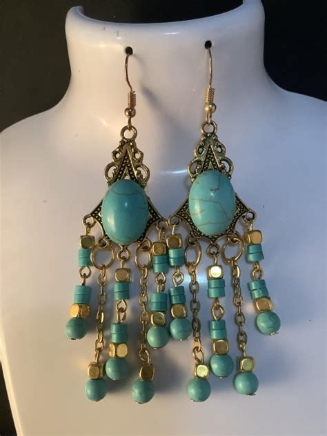 Pmc Gold Turquoise Chandelier Earrings 26 By Pamelamaycollection