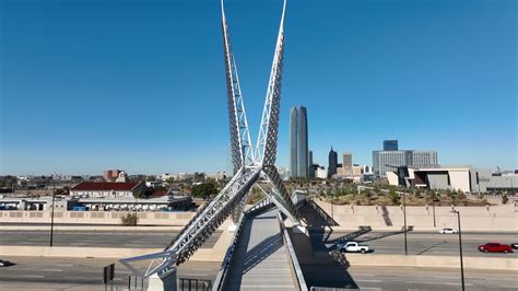 Premium Stock Video Skydance Bridge With View Of Oklahoma City Skyline
