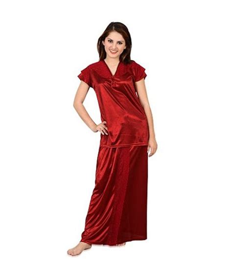 Buy Go Glam Satin Maroon Lungi Top Set Online At Best Prices In India