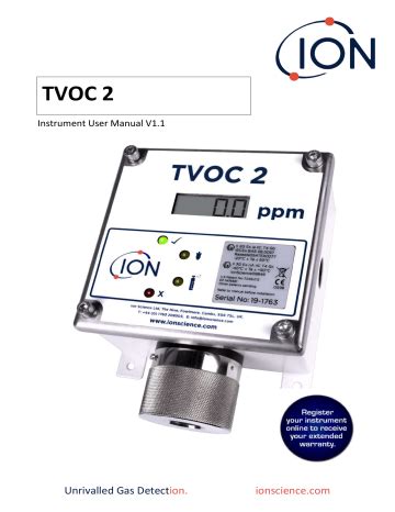 Ion Science TVOC 2 Fixed VOC Detector Instrument User Manual Manualzz