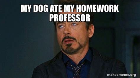 My Dog Ate My Homework Professor Tony Stark Eye Roll Make A Meme