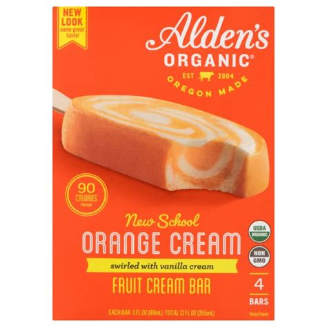 Aldens Organic New School Orange Cream Ice Cream Bars 3 Fluid Ounce
