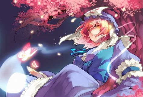 Hd Wallpaper Video Games Touhou Cherry Blossoms Flowers Blue Eyes
