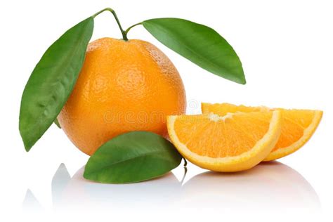 Orange Fruit Oranges Fruits Slices With Leaves Isolated On White Stock