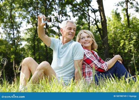 senior couple taking selfies stock image image of mobile countryside 58708749