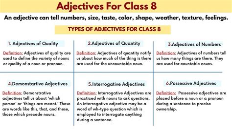 CBSE, Adjective for Class 8, Definition, Types, Exercise, Examples, PDF ...