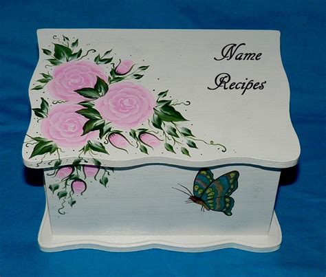 Hand Painted Personalized Wood Recipe Box Decorative Butterfly Recipe