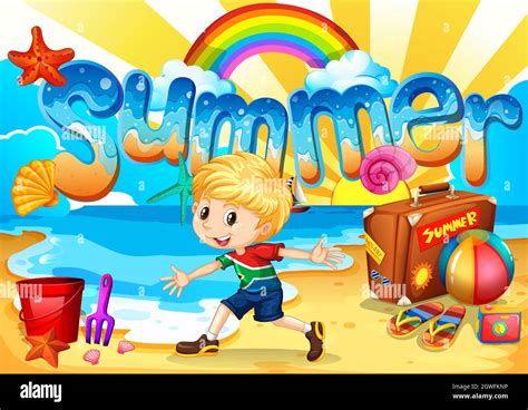 Little Boy Enjoy Summer On The Beach Stock Vector Image And Art Alamy
