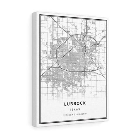 Lubbock Map Canvas Print City Maps Wall Art Texas T Etsy City