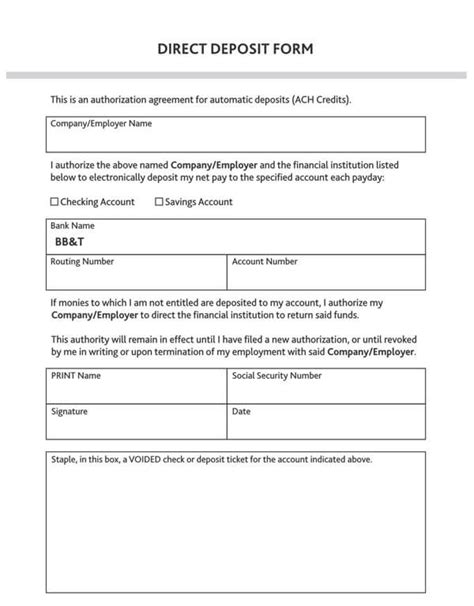 Employee Direct Deposit Form Template