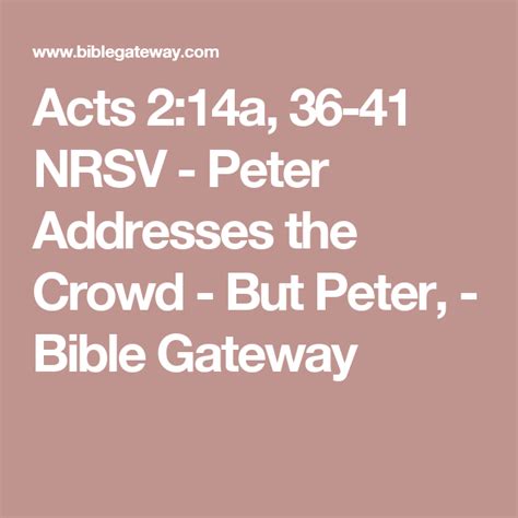 Acts 214a 36 41 Nrsv Peter Addresses The Crowd But Peter Bible