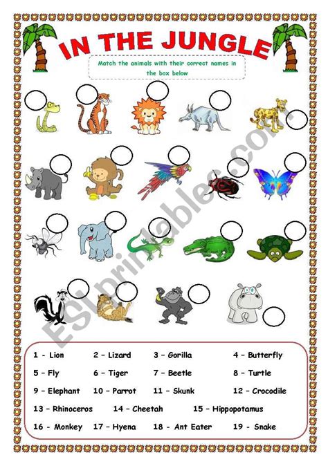 In The Jungle Esl Worksheet By Trixie1973