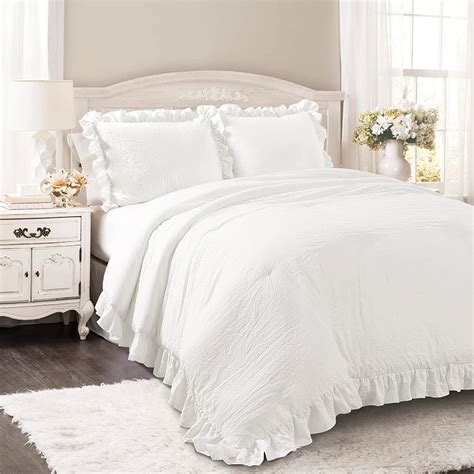 Lush Decor Reyna 3 Piece Ruffled Comforter Bedding Set With Pillow Shams King Pure
