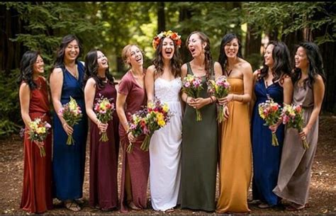 Different Colored Bridesmaids Dresses In Rich Fall Colors Love This