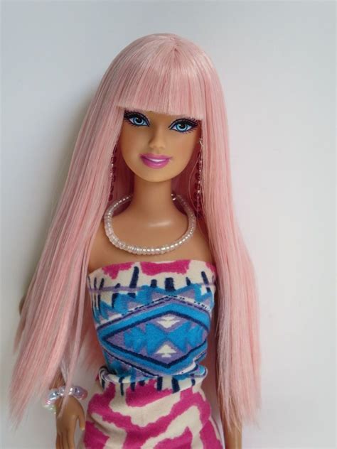 Ooak Barbie Doll Re Root Reroot Pink Hair Fashionista Face Accessories Bangs Barbie Dolls