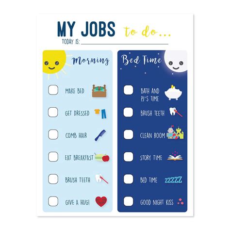 Printable Chore Chart For Kids To Do List Morning Routine Etsy