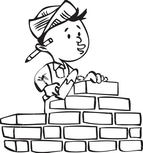 Illustration Of A Builder Building A Brick Wall Royalty Free Stock