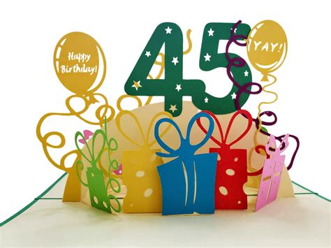 Happy 45th Birthday With Lots Of Presents 3d Pop Up Greeting Card