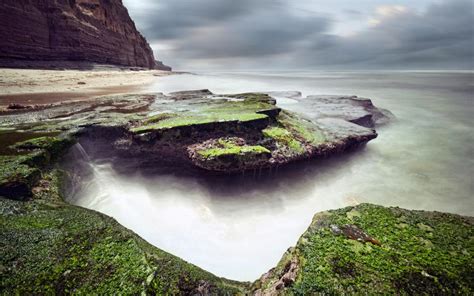 Rock Stone Moss Ocean Beach Timelapse Hd Wallpaper Nature And