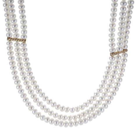 55 Mm Three Strand Pearl Necklace With 2 Gold Spacers In Yellow Gold