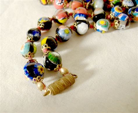 Vintage Millefiori Glass Beads Necklace Italian Murano Venetian