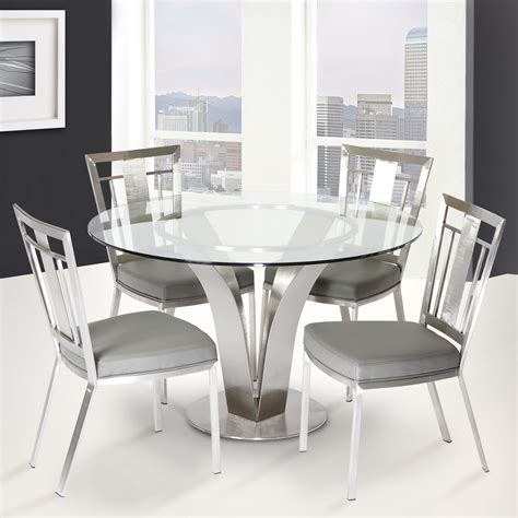 Armen Living Cleo Contemporary Dining Table In Stainless Steel With Clear Glass Al Lccldib201to