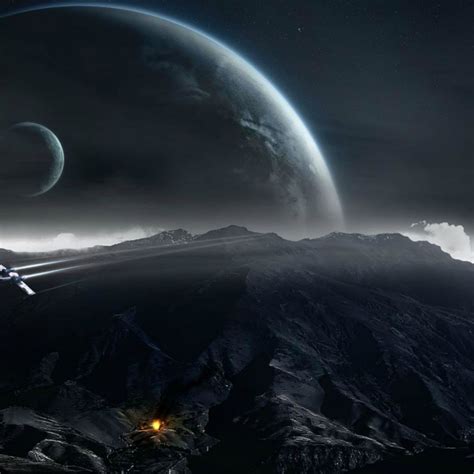 Outer Space Huge Planet Over Mountains Ipad Wallpapers Free Download