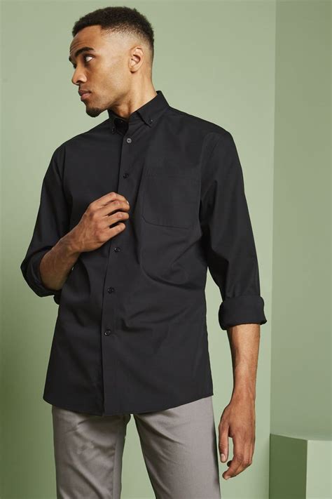 Mens Long Sleeve Button Collar Shirt Black Shop By Industry From