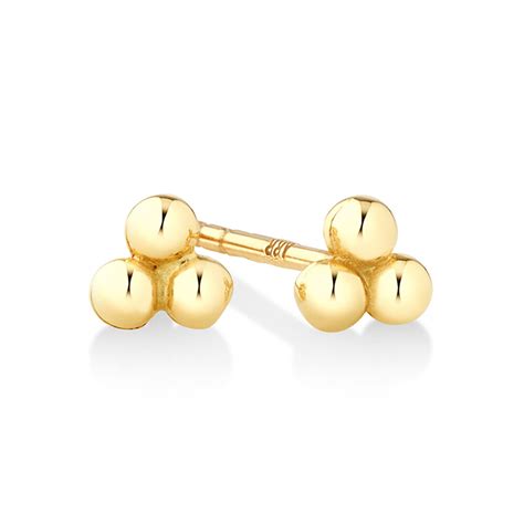 Trio Ball Stud Earrings In Kt Yellow Gold