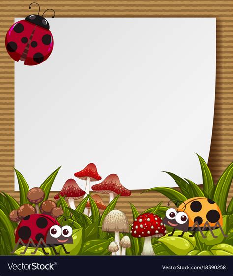 Border Template With Cute Ladybugs In Garden Vector Image