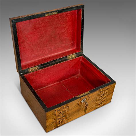 Antique Trinket Box English Walnut Inlay Jewellery Keepsake