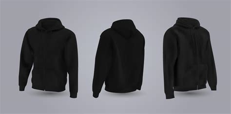 Black Mens Hooded Sweatshirt Mockup In Front Back And Side View