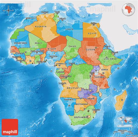 Add color for each country in this blank africa map. Political 3D Map of Africa, single color outside, shaded ...