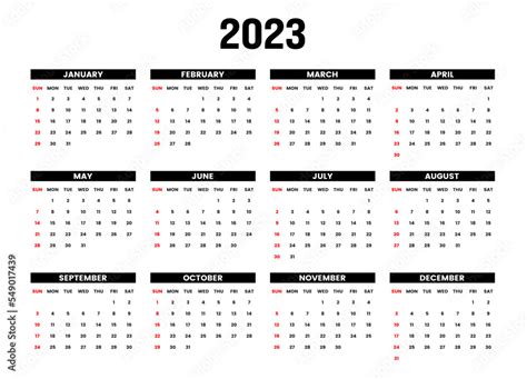 2023 Calendar Starting Sunday Calendar 2023 Template Happy New Year
