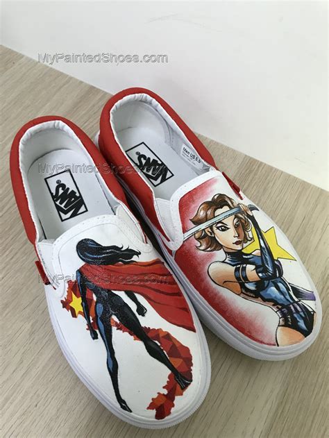 Wonder Woman Vans Slipon Shoes Hand Painted Shoes Hand Painted V