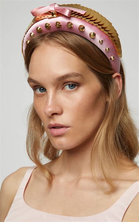 Sequin Studded Satin Headband By Prada For Preorder On Moda Operandi