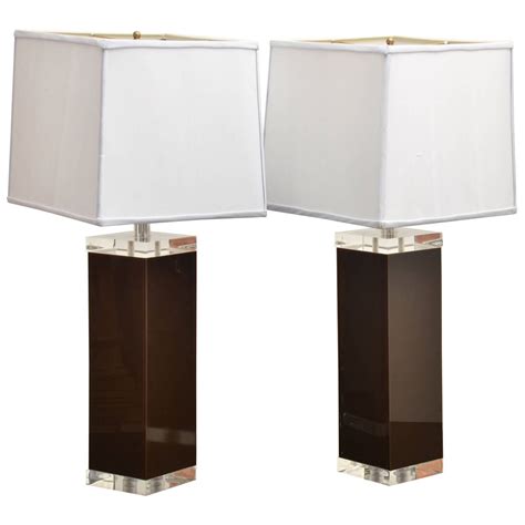 Midcentury Pair Of Brown Lucite Square Column Table Lamps For Sale At