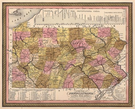 1849 Map Of Pennsylvania Poster Vintage Pennsylvania Map Pennsylvania
