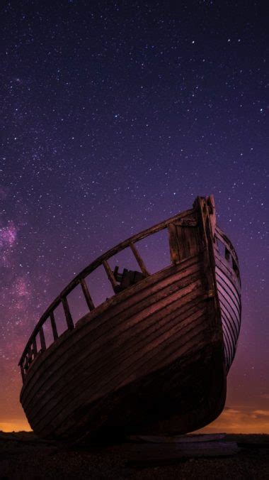 Boat Starry Sky Night Wallpaper 1440x2560