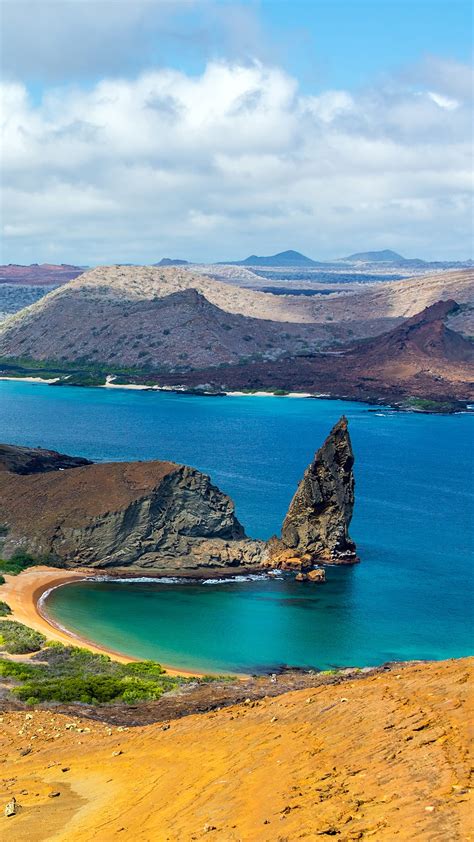 Two Beaches And Mountain On Bartolom Island In The Gal Pagos Islands